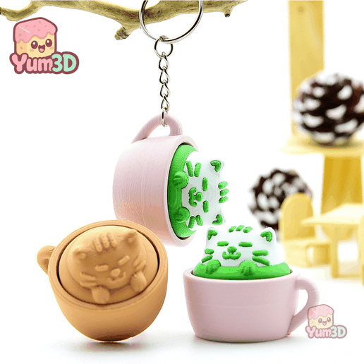🐱 Yum3D Matcha Cat Fidget Clicker Keychain - Cute Backpack